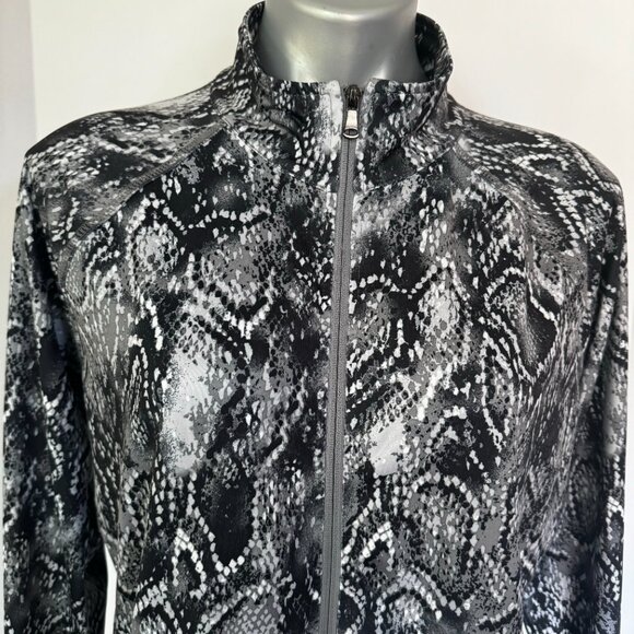 Style & Co. Sport Size L Gray Black Snakeskin Pattern Athletic Jacket Full Zip - Picture 2 of 14